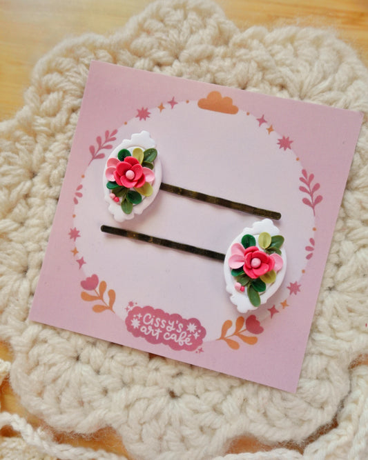 Spring Flower Frame Handmade Clay Hair Pins