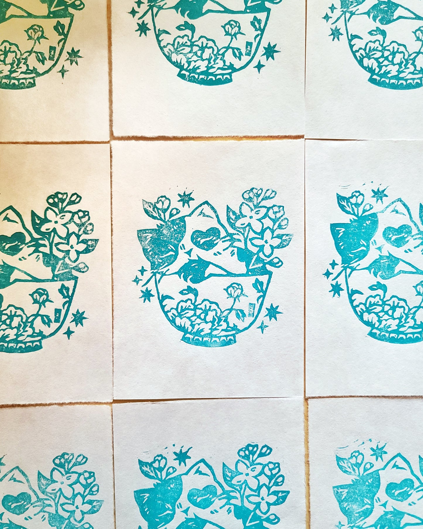 Limited Edition Teacup Kitten Linoprint