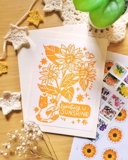 Sending U Sunshine Linoprint Greeting Cards