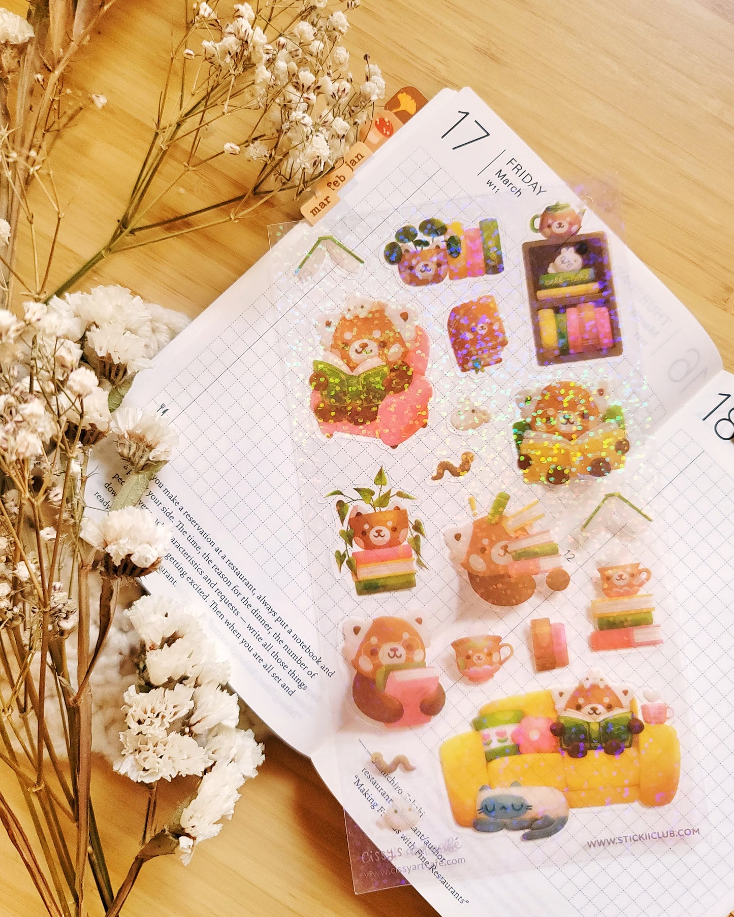 Red Panda Library Holographic Clear Sticker Sheet & Washi Strips