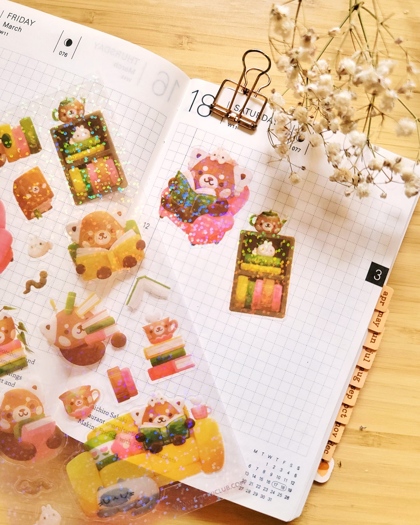 Red Panda Library Holographic Clear Sticker Sheet & Washi Strips